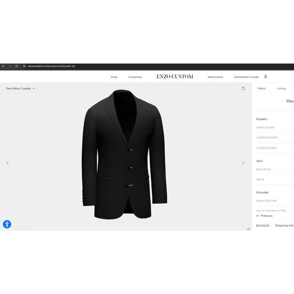 Custom Enzo Tovare Tuxedo Black Made in Italy Super 100's Virgin Wool S56 6L